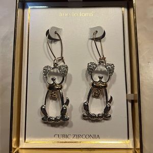 NWT True to Form cute dangle dog earrings, w/ bling